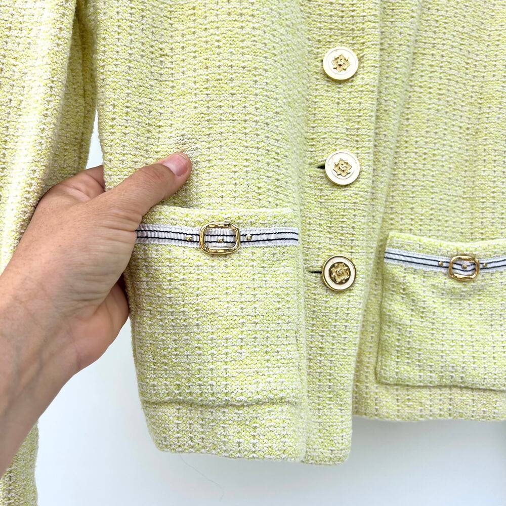 Vintage St. John Tweed Jacket Cardigan Yellow 2 Small Cropped Blazer Luxury - Picture 10 of 11